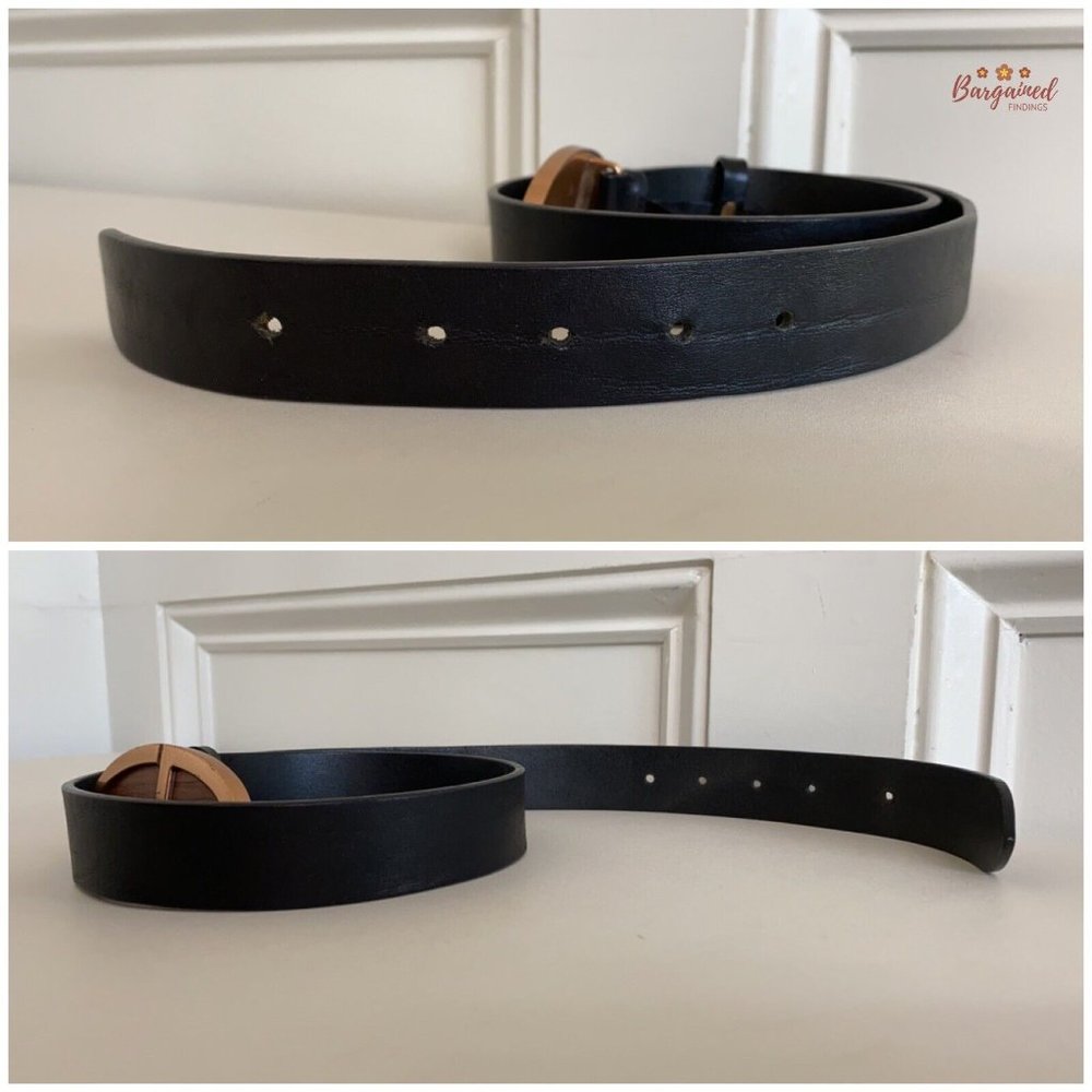 Authentic Gucci Vintage Black Leather Bronze Interlocking G Wood Belt 80/32 - Picture 11 of 12